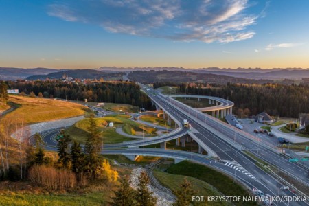 S7 Skomielna Biała - Rabka Zdrój, węzeł Skomielna Biala, widok w kierunku Zakopanego